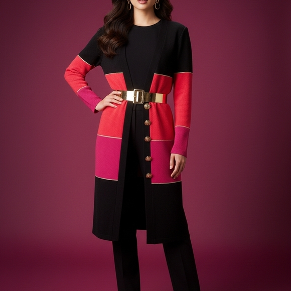 Elegant Color Block Dress with Gold Accents - Picture 3 of 8